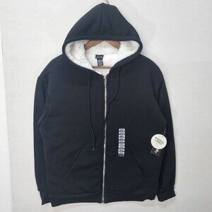 Justify Unisex Black Hooded‎ White Sherpa Jacket Size S Adult Full Zip-Up